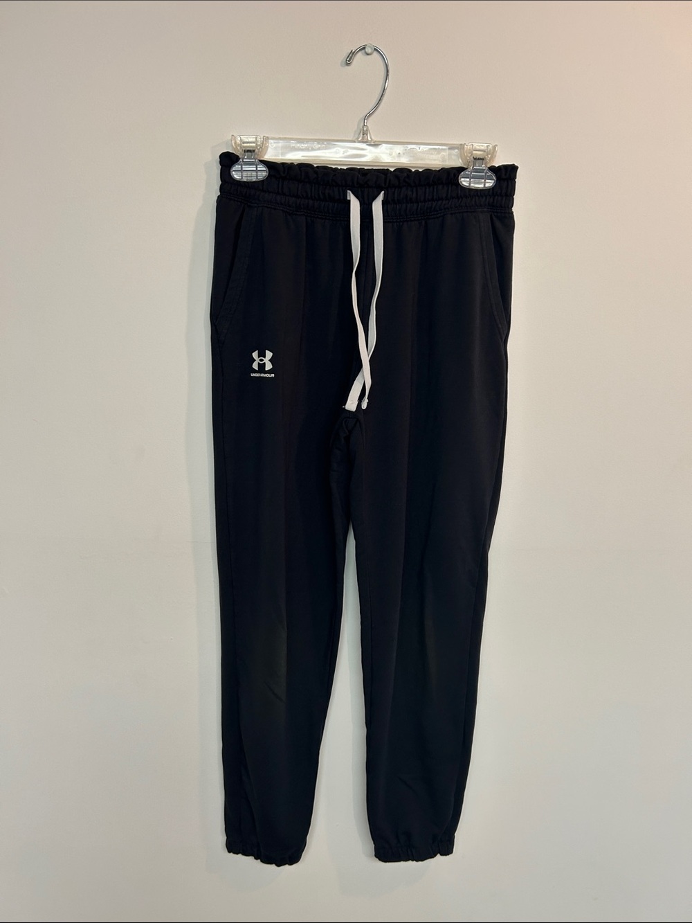 Under Armour Youth Black Jogger Pants with White Drawstring